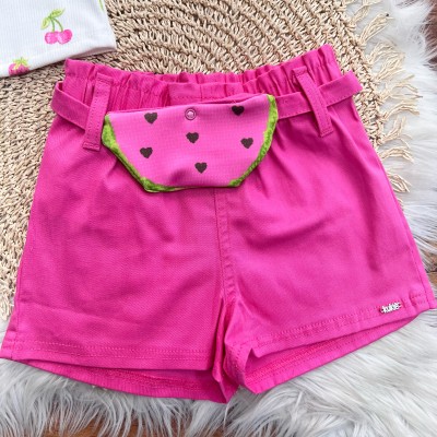 Conj. Regata Frutinhas e Short com Pochete de Melancia - Rosa 